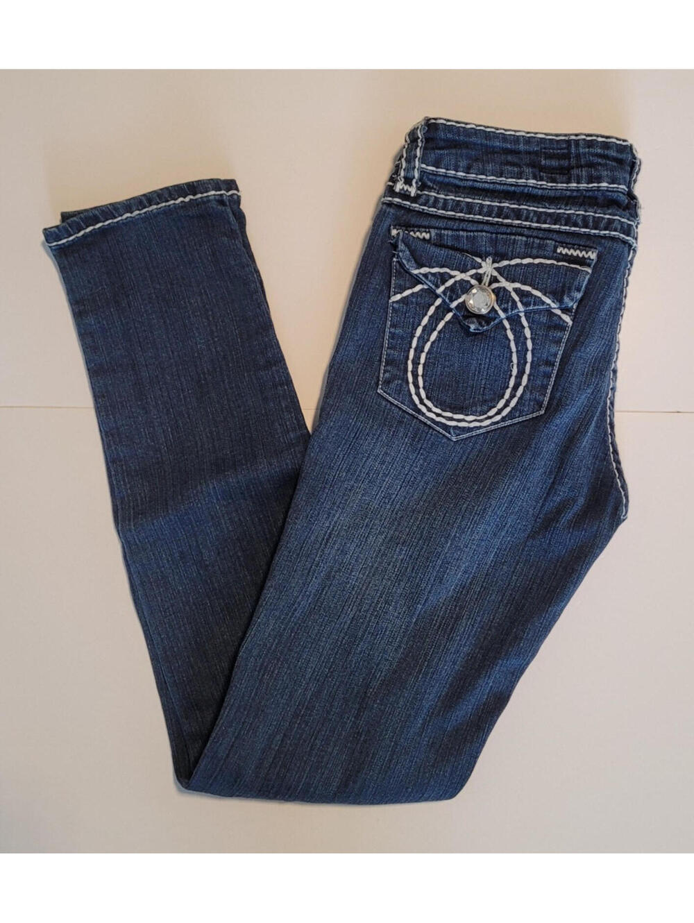 L.A. Idol Women’s Skinny Jeans Size 9 Low Rise Dark Wash Thick Stitch Stretch De